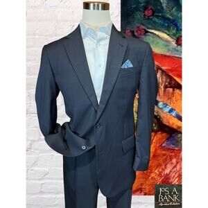Jos A Bank Signature 42L Navy Blue Micro Pinstripe Silk Wool Blazer Suit Jacket